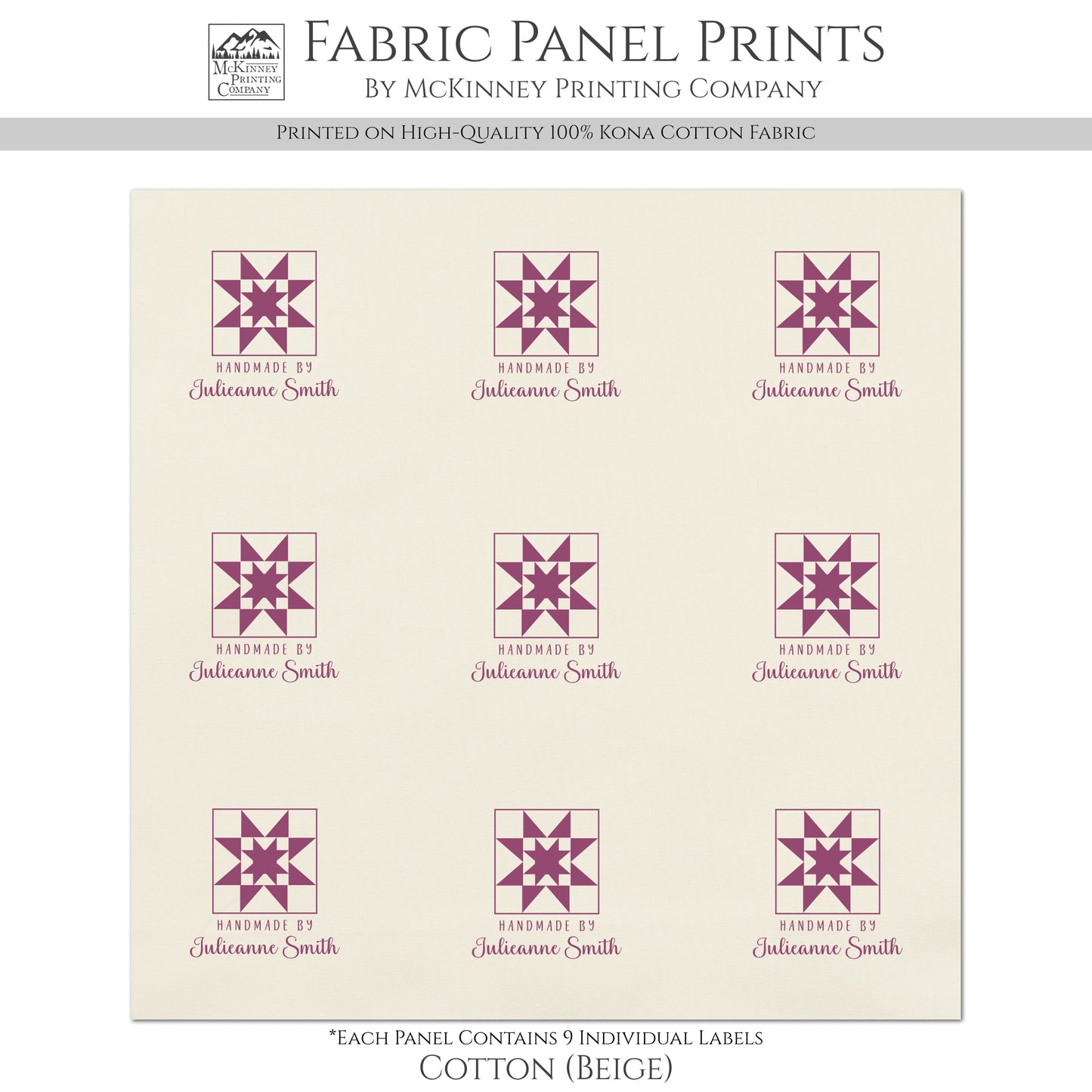 Quilt Labels - Squares, Handmade, Fabric Tags, Personalized, Custom, Quilting, Craft, Sewing, Cotton, Canvas