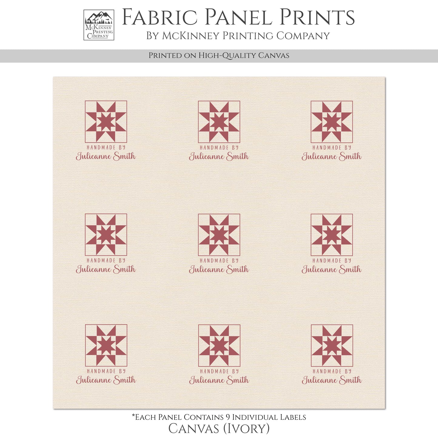 Quilt Labels - Squares, Handmade, Fabric Tags, Personalized, Custom, Quilting, Craft, Sewing, Cotton, Canvas