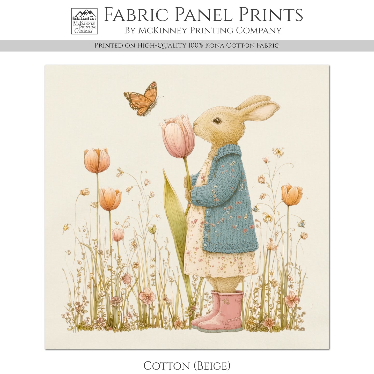 Bunny Fabric - Beatrix Potter Fabric, Baby Fabric Panels, Peter Rabbit, Nursery, Large, Block Print, Cotton, Quilting, Quilt