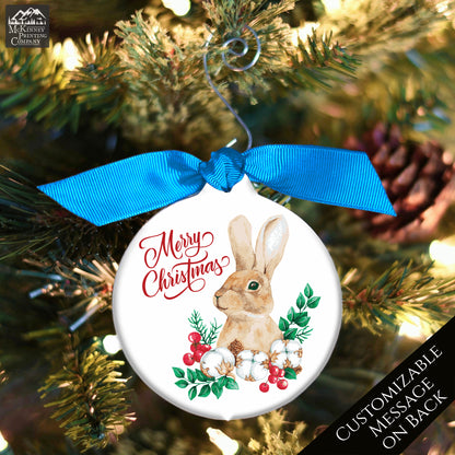 Rabbit Ornament - Christmas, Watercolor, Bunny Lover Gift, Personalized