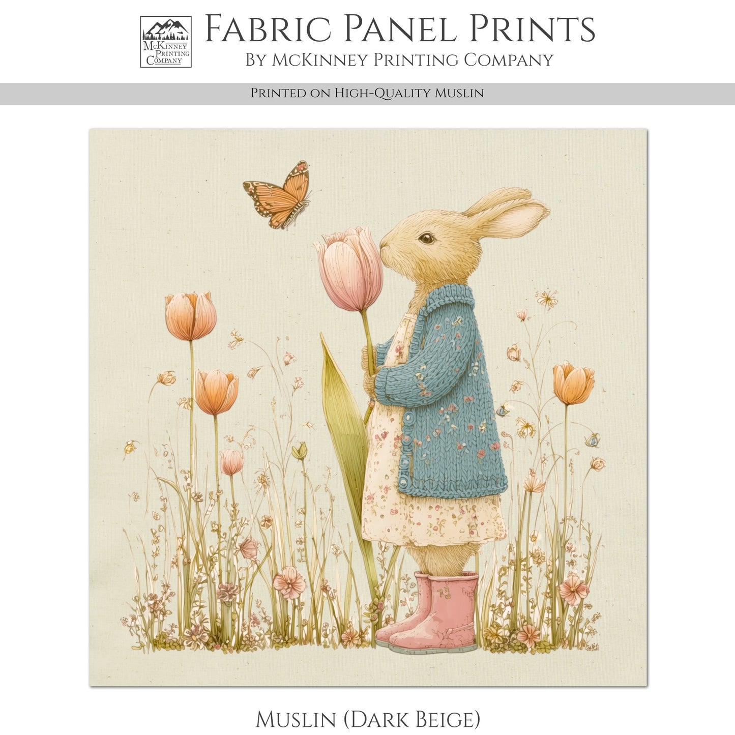 Bunny Fabric - Beatrix Potter Fabric, Baby Fabric Panels, Peter Rabbit, Nursery, Large, Block Print, Cotton, Quilting, Quilt