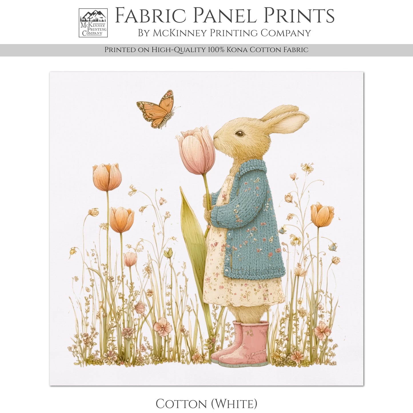 Bunny Fabric - Beatrix Potter Fabric, Baby Fabric Panels, Peter Rabbit, Nursery, Large, Block Print, Cotton, Quilting, Quilt