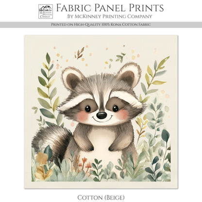 Raccoon - Baby Fabric Panels, Woodland Animals, Nursery Décor, Quilt Block, Wall Art, Cotton, Quilting
