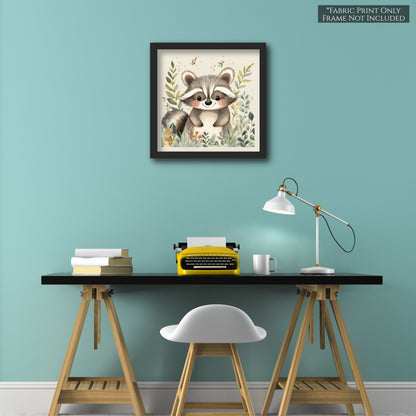 Raccoon - Baby Fabric Panels, Woodland Animals, Nursery Décor, Quilt Block, Wall Art, Cotton, Quilting