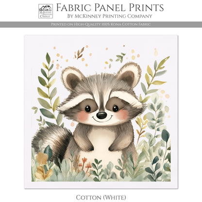 Raccoon - Baby Fabric Panels, Woodland Animals, Nursery Décor, Quilt Block, Wall Art, Cotton, Quilting