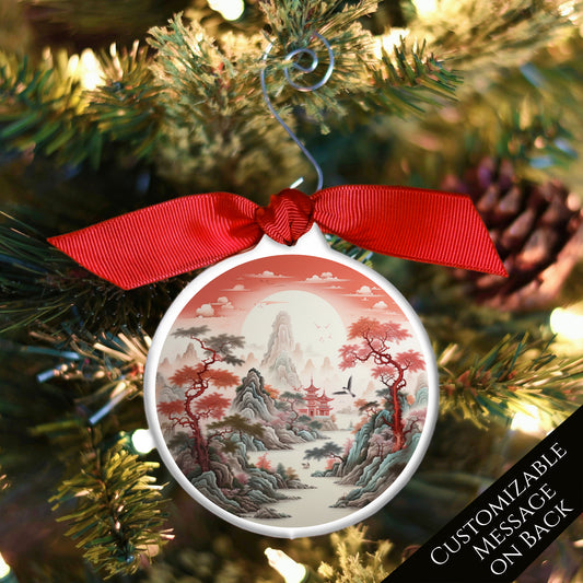 Red Chinoiserie - Christmas Ornament, Porcelain, Asian Art, Decor