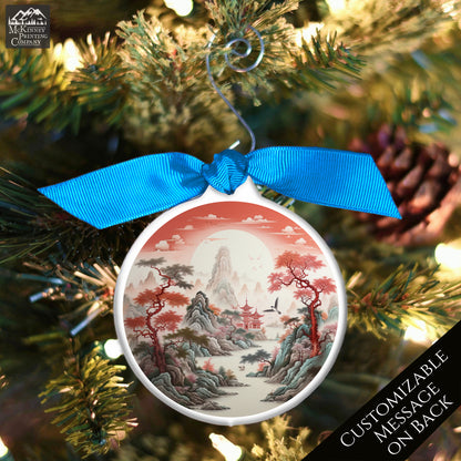 Red Chinoiserie - Christmas Ornament, Porcelain, Asian Art, Decor