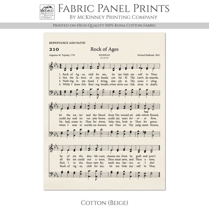 Rock of Ages - Christian Fabric, Hymn Wall Art, Religious, Vintage Sheet Music, Quilting, Quilt, Cotton