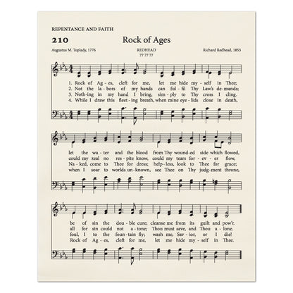 Rock of Ages - Christian Fabric, Hymn Wall Art, Religious, Vintage Sheet Music, Quilting, Quilt, Cotton