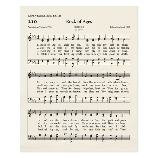Rock of Ages - Christian Fabric, Hymn Wall Art, Religious, Vintage Sheet Music, Quilting, Quilt, Cotton
