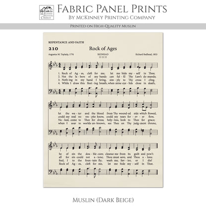 Rock of Ages - Christian Fabric, Hymn Wall Art, Religious, Vintage Sheet Music, Quilting, Quilt, Cotton