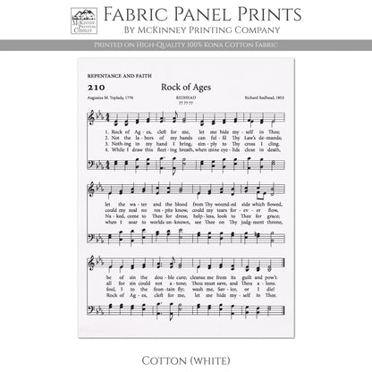 Rock of Ages - Christian Fabric, Hymn Wall Art, Religious, Vintage Sheet Music, Quilting, Quilt, Cotton