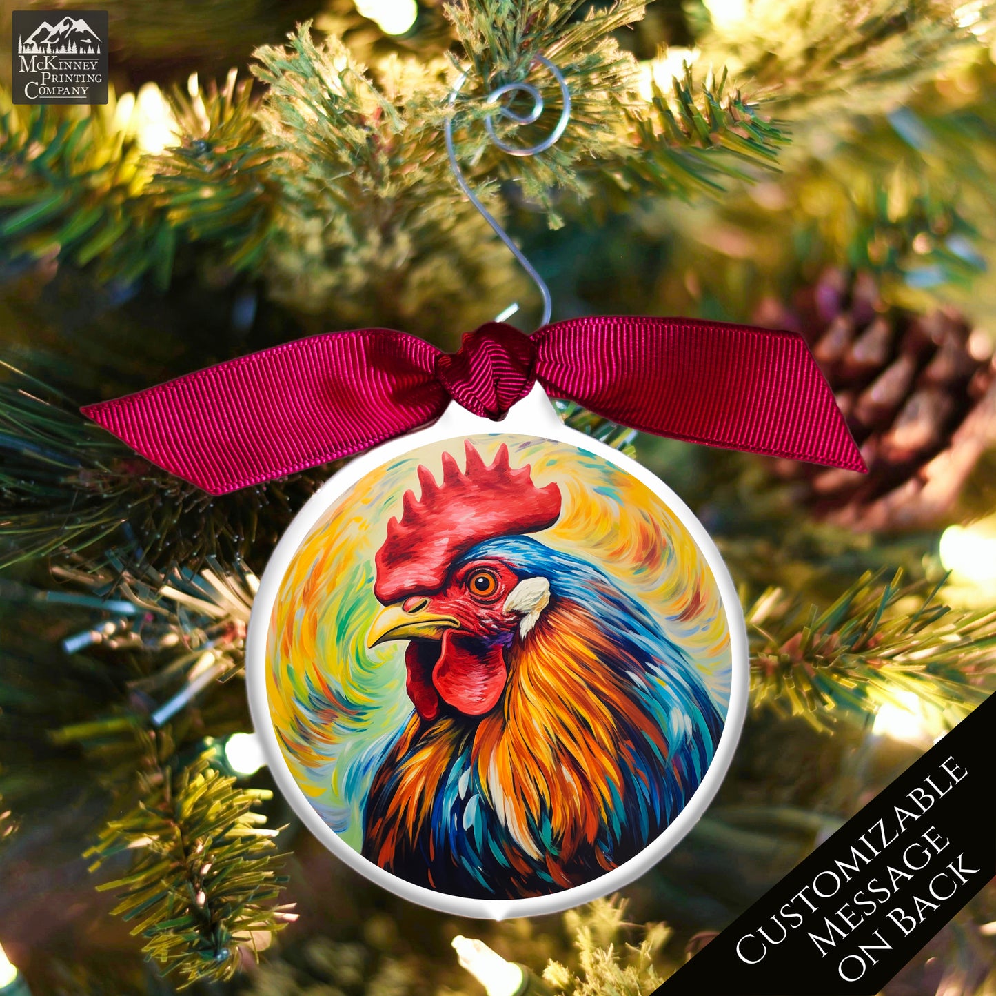 Rooster Ornament - Christmas Ornament, Chicken Paining, Farmhouse