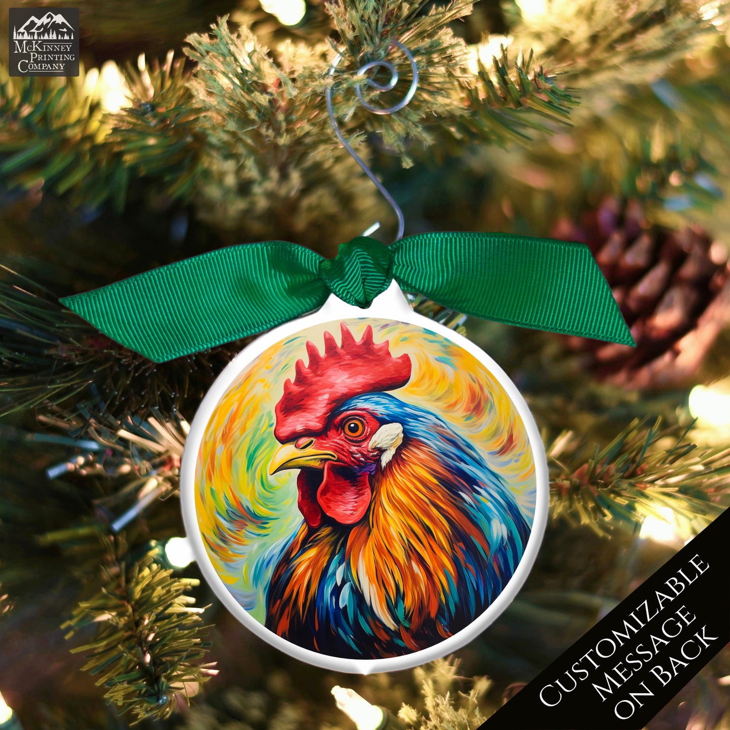 Rooster Ornament - Christmas Ornament, Chicken Paining, Farmhouse