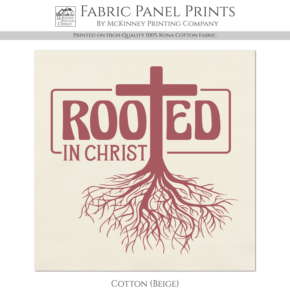 Rooted in Christ - Christian Fabric Panel, Religious Wall Art, Quilt Block, Quilting, Sewing, Inspirational