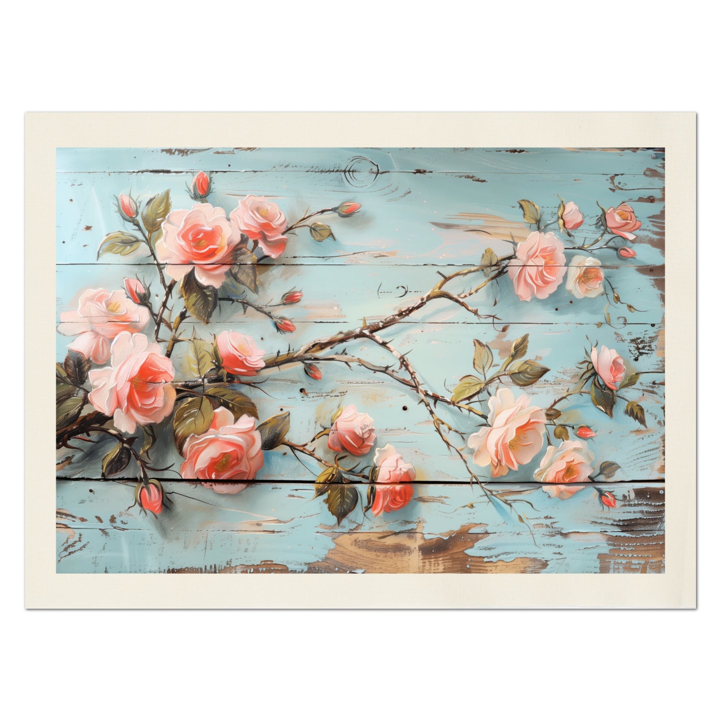 Shabby Chic Fabric - French Country, Pink Rose, Wood, Panel Print, Vintage, Quilt Block, Home Décor