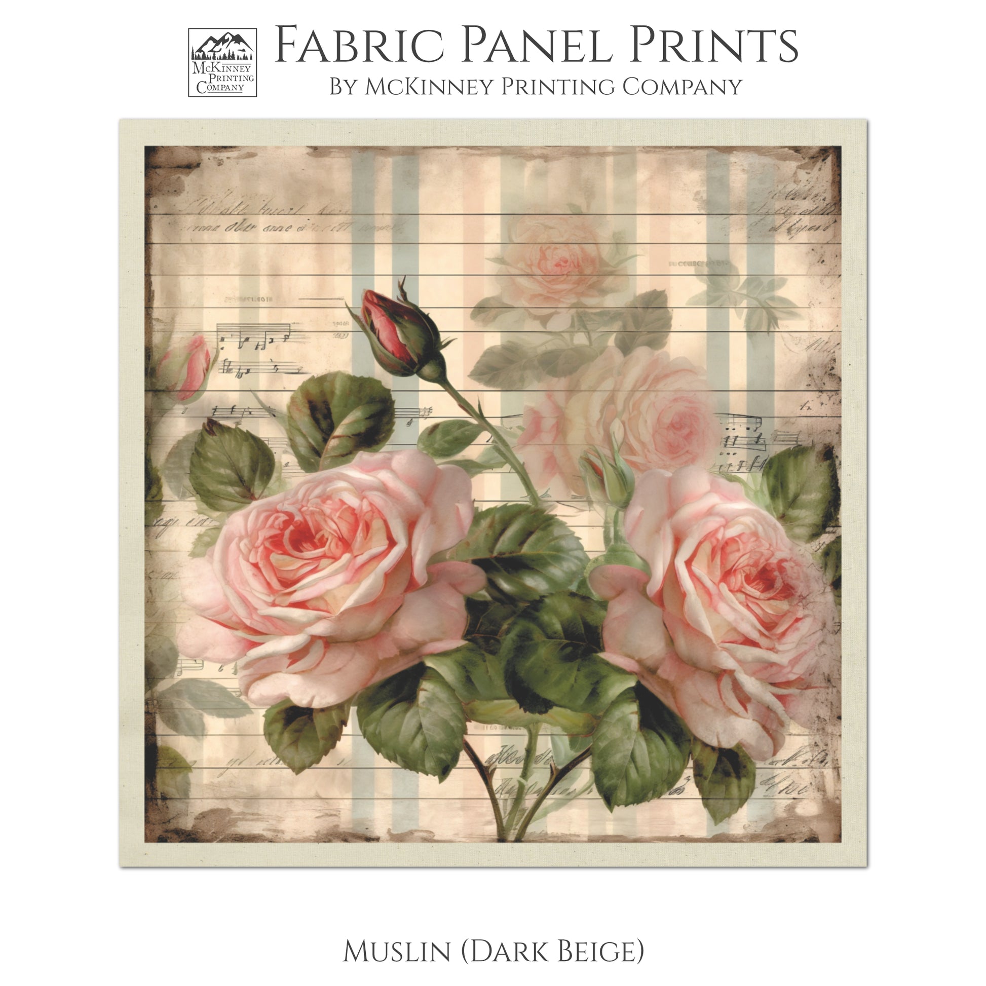 Rose Fabric, Shabby Chic, Floral Print, Fabric Panel, Sewing Quilt - Muslin