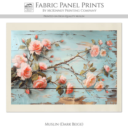 Shabby Chic Fabric - French Country, Pink Rose, Wood, Panel Print, Vintage, Quilt Block, Home Décor