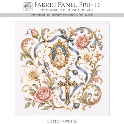 Virgin Mary Fabric - Jesus, Rosery, Religious, Ephemera, Christian, Catholic, Prayer, Print, Quilt, Quilting, Crucifix