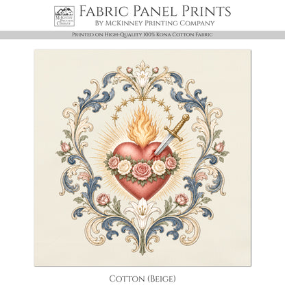 Sacred Heart of Jesus Art -  Religious, Ephemera, Christian, Catholic, Prayer, Print, Quilt, Quilting, Rose, Sewing