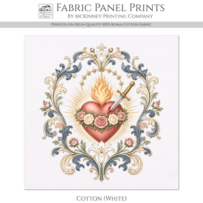 Sacred Heart of Jesus Art -  Religious, Ephemera, Christian, Catholic, Prayer, Print, Quilt, Quilting, Rose, Sewing
