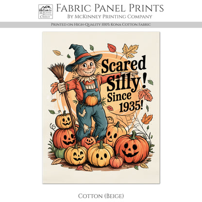 Scarecrow - Halloween Fabric Panel, Vintage, Retro, Fall, Craft, Pumpkin, Large Print Fabric, Block Print, Cotton, Quilting, Quilt, Canvas