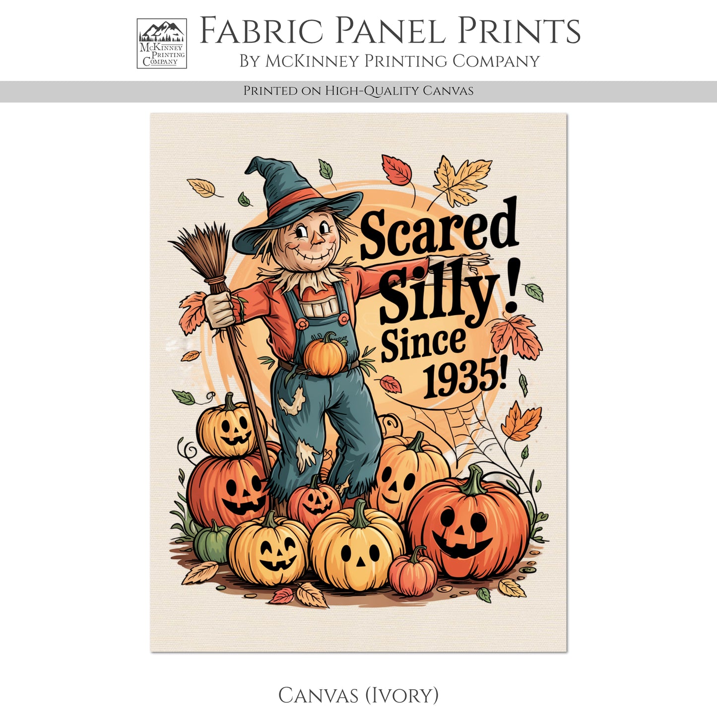 Scarecrow - Halloween Fabric Panel, Vintage, Retro, Fall, Craft, Pumpkin, Large Print Fabric, Block Print, Cotton, Quilting, Quilt, Canvas