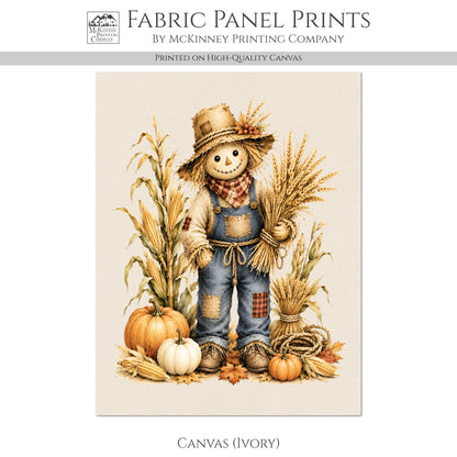 Fall Quilting Cotton Fabric - Panel, Scarecrow, Pumpkin, Corn, Autumn, Wall Art, Large Print, Block, Quilt, Halloween