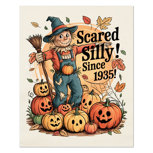 Scarecrow - Halloween Fabric Panel, Vintage, Retro, Fall, Craft, Pumpkin, Large Print Fabric, Block Print, Cotton, Quilting, Quilt, Canvas
