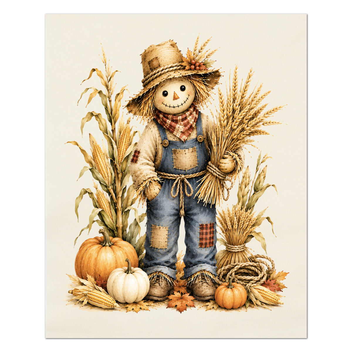 Fall Quilting Cotton Fabric - Panel, Scarecrow, Pumpkin, Corn, Autumn, Wall Art, Large Print, Block, Quilt, Halloween