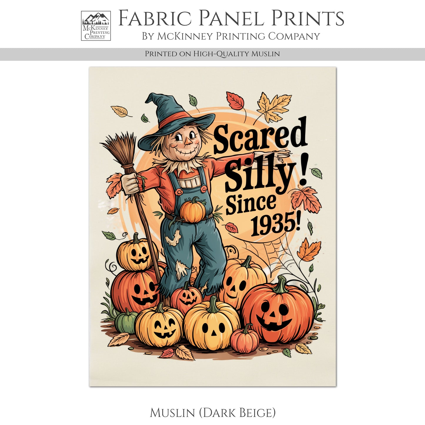 Scarecrow - Halloween Fabric Panel, Vintage, Retro, Fall, Craft, Pumpkin, Large Print Fabric, Block Print, Cotton, Quilting, Quilt, Canvas