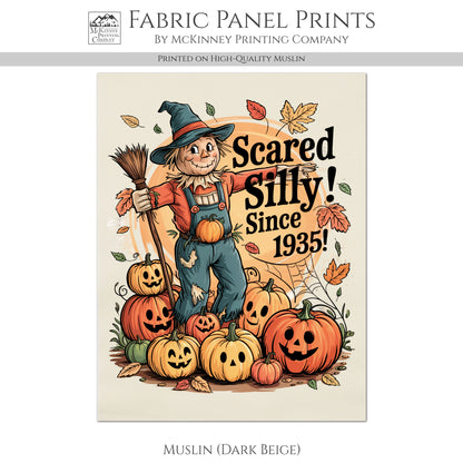 Scarecrow - Halloween Fabric Panel, Vintage, Retro, Fall, Craft, Pumpkin, Large Print Fabric, Block Print, Cotton, Quilting, Quilt, Canvas