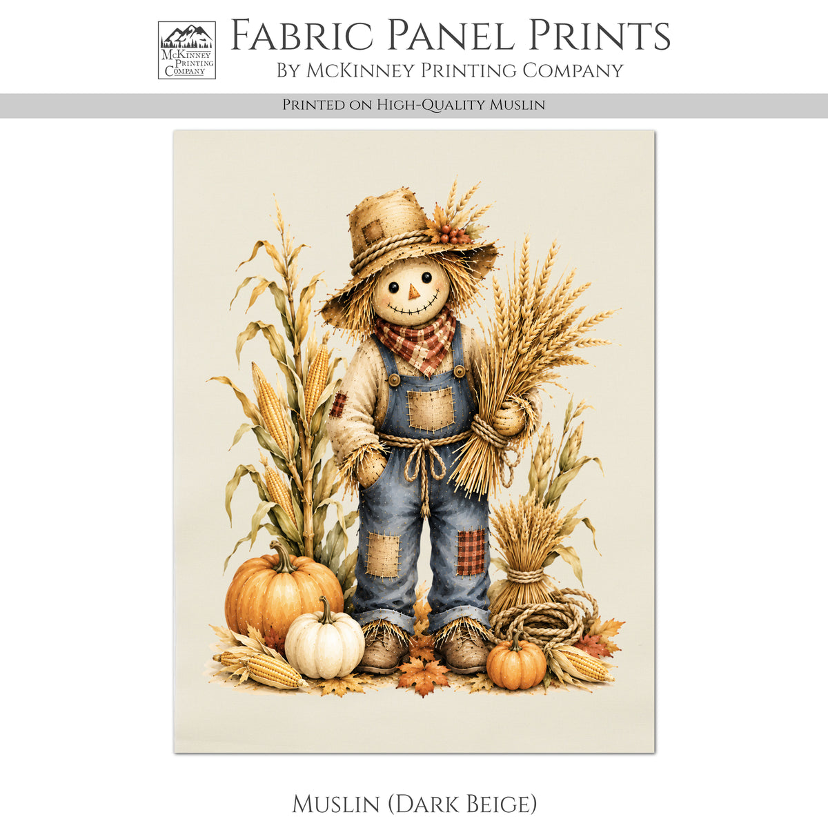Fall Quilting Cotton Fabric - Panel, Scarecrow, Pumpkin, Corn, Autumn, Wall Art, Large Print, Block, Quilt, Halloween