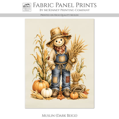 Fall Quilting Cotton Fabric - Panel, Scarecrow, Pumpkin, Corn, Autumn, Wall Art, Large Print, Block, Quilt, Halloween