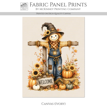 Fall Quilting Cotton Fabric - Panel, Scarecrow, Pumpkin, Farm, Sunflowers, Autumn, Wall Art, Block, Quilt, Halloween