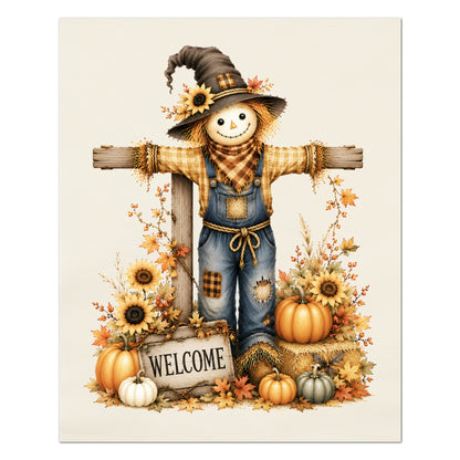 Fall Quilting Cotton Fabric - Panel, Scarecrow, Pumpkin, Farm, Sunflowers, Autumn, Wall Art, Block, Quilt, Halloween