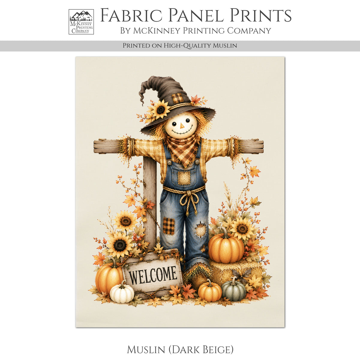 Fall Quilting Cotton Fabric - Panel, Scarecrow, Pumpkin, Farm, Sunflowers, Autumn, Wall Art, Block, Quilt, Halloween