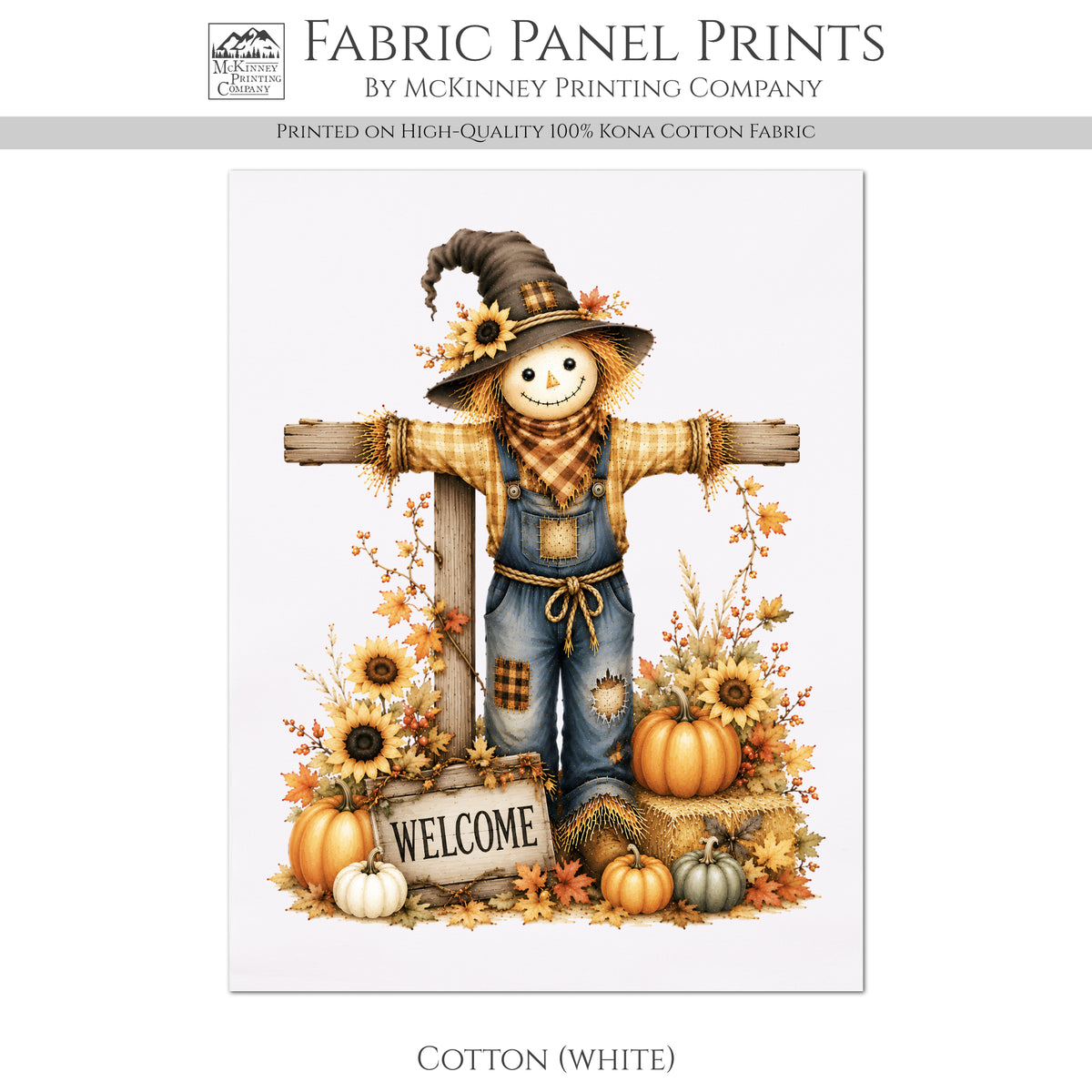 Fall Quilting Cotton Fabric - Panel, Scarecrow, Pumpkin, Farm, Sunflowers, Autumn, Wall Art, Block, Quilt, Halloween