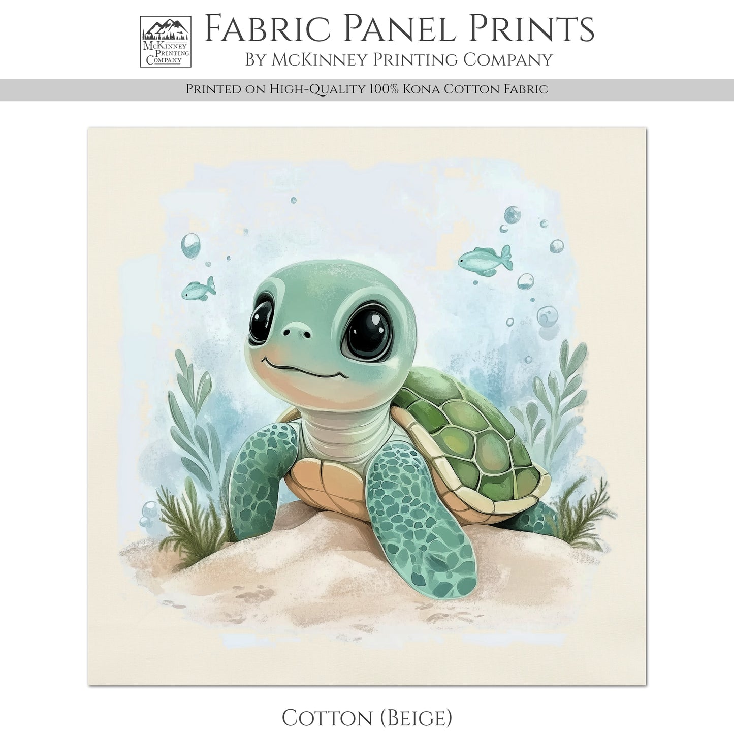 Sea Turtle Fabric - Baby Fabric Panels, Sea, Ocean, Boy, Blanket, Nursery Décor, Quilt Block, Cotton, Quilting