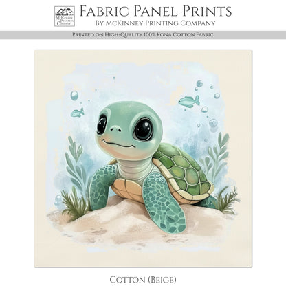 Sea Turtle Fabric - Baby Fabric Panels, Sea, Ocean, Boy, Blanket, Nursery Décor, Quilt Block, Cotton, Quilting