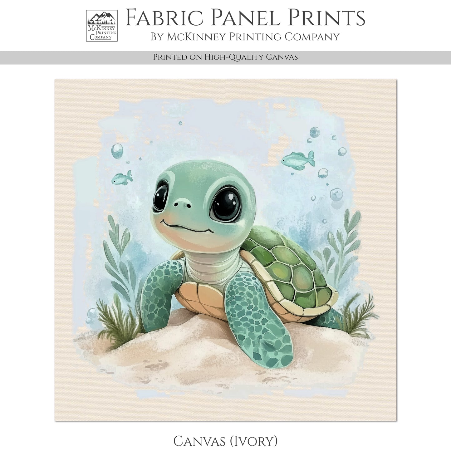 Sea Turtle Fabric - Baby Fabric Panels, Sea, Ocean, Boy, Blanket, Nursery Décor, Quilt Block, Cotton, Quilting