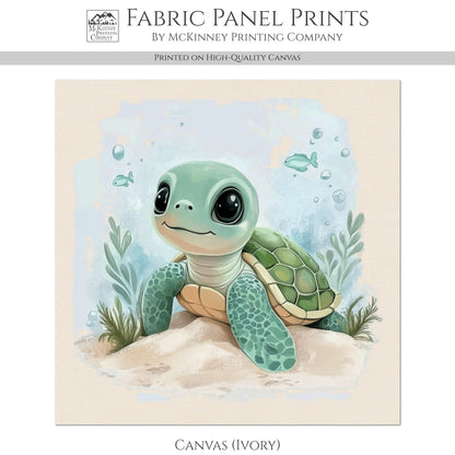 Sea Turtle Fabric - Baby Fabric Panels, Sea, Ocean, Boy, Blanket, Nursery Décor, Quilt Block, Cotton, Quilting