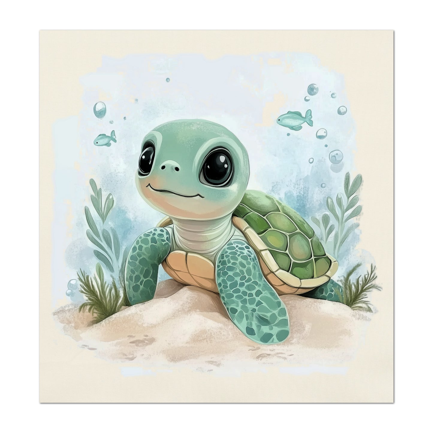 Sea Turtle Fabric - Baby Fabric Panels, Sea, Ocean, Boy, Blanket, Nursery Décor, Quilt Block, Cotton, Quilting