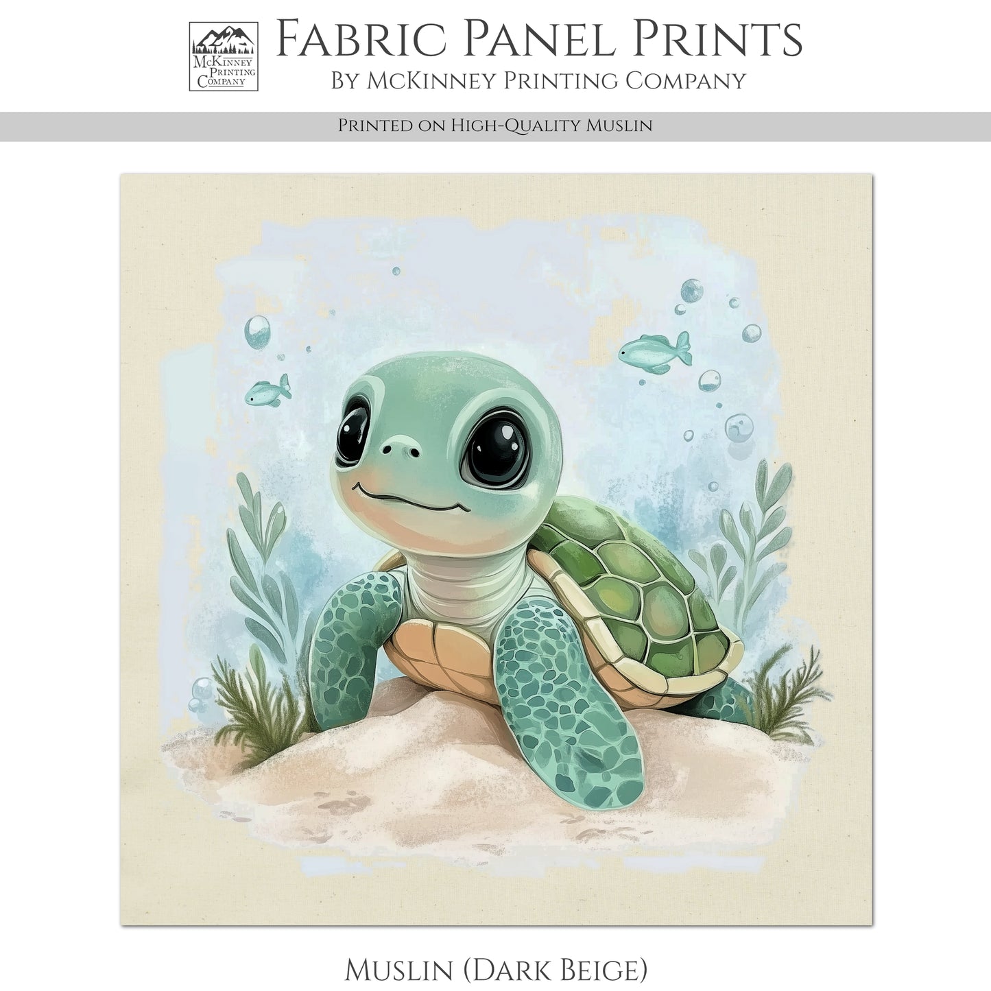 Sea Turtle Fabric - Baby Fabric Panels, Sea, Ocean, Boy, Blanket, Nursery Décor, Quilt Block, Cotton, Quilting