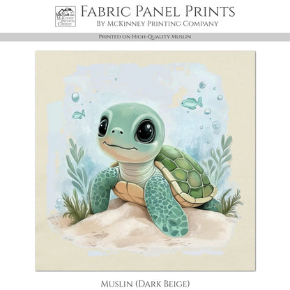 Sea Turtle Fabric - Baby Fabric Panels, Sea, Ocean, Boy, Blanket, Nursery Décor, Quilt Block, Cotton, Quilting