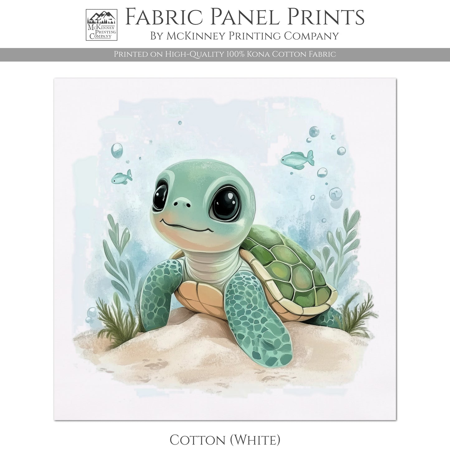 Sea Turtle Fabric - Baby Fabric Panels, Sea, Ocean, Boy, Blanket, Nursery Décor, Quilt Block, Cotton, Quilting