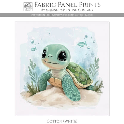 Sea Turtle Fabric - Baby Fabric Panels, Sea, Ocean, Boy, Blanket, Nursery Décor, Quilt Block, Cotton, Quilting