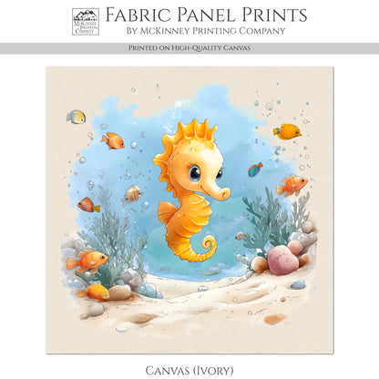 Seahorse Fabric - Baby Fabric Panels, Sea, Ocean, Boy, Blanket, Nursery Décor, Quilt Block, Cotton, Quilting