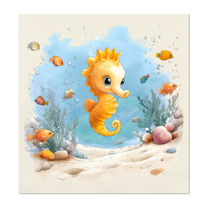 Seahorse Fabric - Baby Fabric Panels, Sea, Ocean, Boy, Blanket, Nursery Décor, Quilt Block, Cotton, Quilting