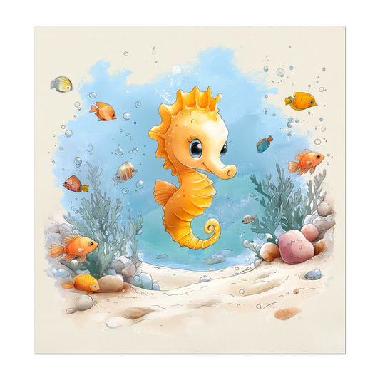 Seahorse Fabric - Baby Fabric Panels, Sea, Ocean, Boy, Blanket, Nursery Décor, Quilt Block, Cotton, Quilting